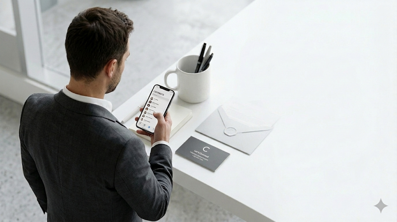 Uomo con lo smartphone in mano, che invia un messaggio